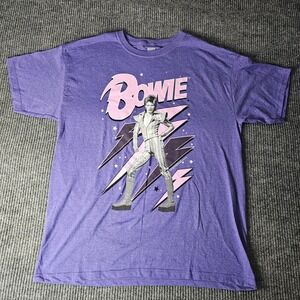 Bowie Shirt Mens Large Purple 75 Lightning Graphic Tee Rock Music Icon